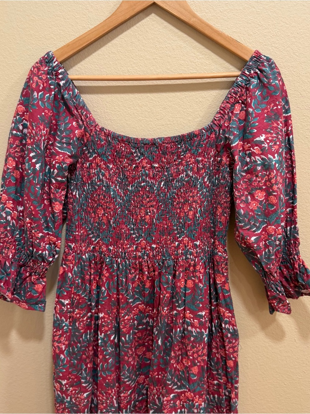 Victoria Dunn Cotton Square-Neck Red Floral Midi Dress - Women Small - Picture 6 of 14